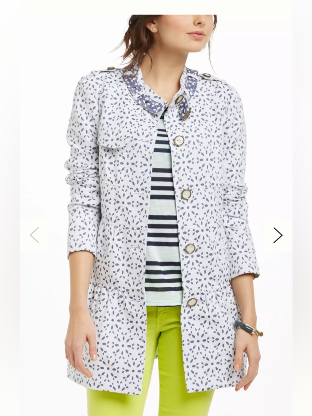 Elevenses White Floral Jean Jacket with Blue eyelet - Picture 3 of 16